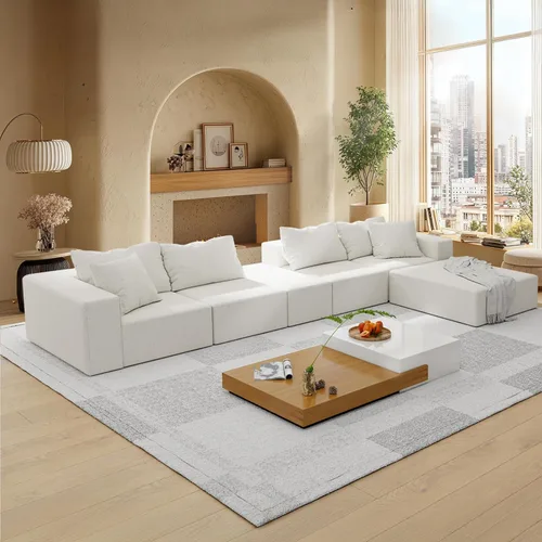 Miniatura 3 de Sofá modular en forma de L de 170 pulgadas, sofá de chenilla Cloud con 6 almohadas, sofá personalizable sin montaje para sala de estar y dormitorio