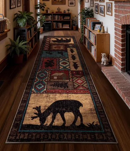 Miniatura 15 de Alfombra de pasillo de 2 x 6 pulgadas para interior - Alfombra de entrada rústica de cabaña con diseño de oso, antideslizante, de pelo bajo