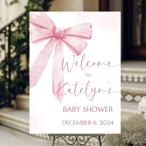 Miniatura 20 de Baby is Brewing - Letrero de bienvenida para baby shower, grano de café, lazo rosa Baby Shower #9