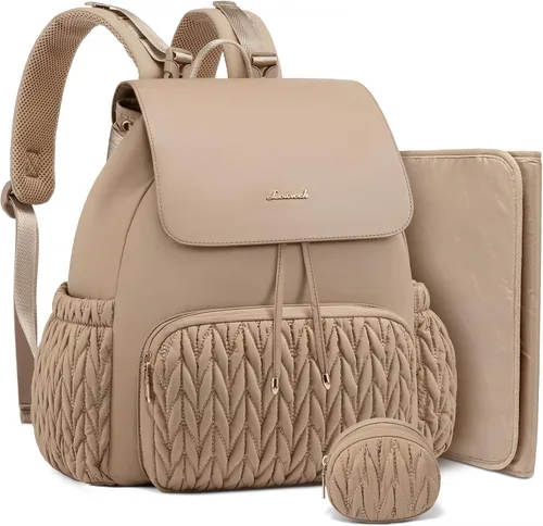 LOVEVOOK Mochila para pañales, bolsa de bebé pequeña, bonita bolsa de pañales para bebé, elegante bolsa de viaje resistente al agua para mamá, Caqui