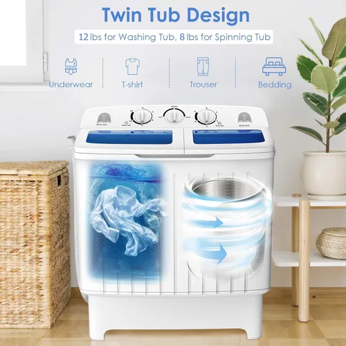 Miniatura 2 de RELAX4LIFE Lavadora y centrifugadora portátil de 20 libras de capacidad, temporizador, mini lavadora y secadora semiautomática para apartamento
