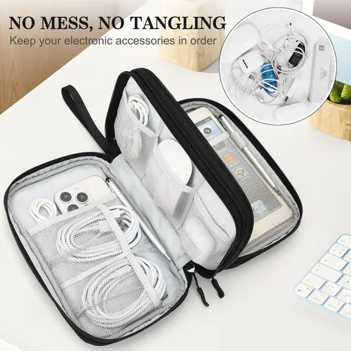 Miniatura 5 de FYY Organizador electrónico, organizador de cables de viaje, bolsa organizadora de cables electrónicos, funda de transporte, portátil, impermeable