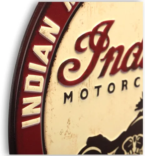 Miniatura 4 de Indian Motorcycle Company - Letrero redondo de metal para garaje, tienda o cueva de hombre Bronceado