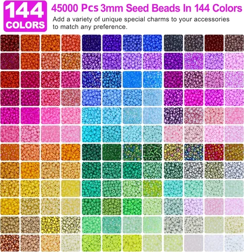 Miniatura 8 de Redtwo Kit de 45000 cuentas de cristal de 0.118 pulgadas, 7 cajas de 144 colores para pulseras, kit de pulsera de amistad con dijes y letras
