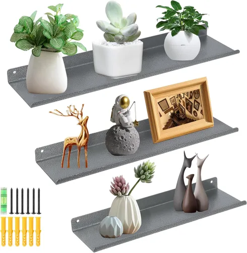 Miniatura 8 de Uten Estantes flotantes, estantes de hierro para montar en la pared, juego de 3, estantes de hierro para almacenamiento de baño, organizador