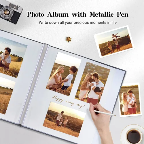 Miniatura 6 de potricher Álbum de fotos grande autoadhesivo de 4 x 6 pulgadas, 5 x 7 pulgadas, 8 x 10 pulgadas, cubierta de lino, 80 páginas en blanco, álbumes