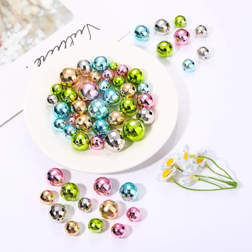 Miniatura 4 de 100 cuentas de bola de discoteca para hacer joyas, dijes reflectantes de bola de espejo para pulseras, collares, aretes, manualidades, accesorios
