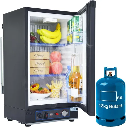 Smad Refrigerador RV de 3 vías de 1.4 pies cúbicos, refrigerador de propano LPG/110V/12V fuera de la red, refrigerador de 3 vías con puerta