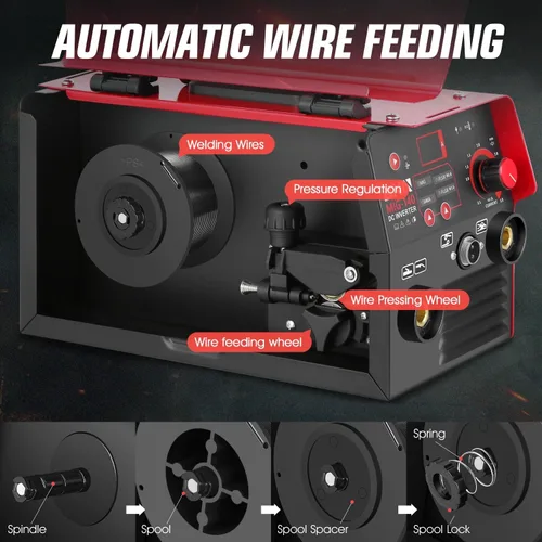 Miniatura 6 de DNA Motoring Soldador MIG portátil 140A, Soldador de núcleo de flujo de 110 V, 2 en 1 Stick MMA/Flux MIG Máquina de soldadura IGBT Inversor, Máquina