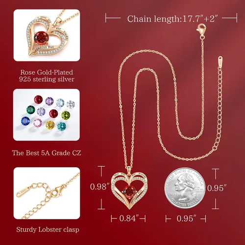 Miniatura 6 de LOUISA SECRET Collares de corazón con piedra natal para mujer plata de ley 925 regalos para el día de San Valentín para mujeres esposa novia madre
