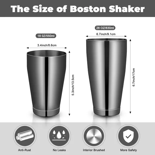 Miniatura 2 de Lallisa Juego de 10 cocteleras profesionales Boston de acero inoxidable, mezclador de bebidas, herramientas básicas, batidor de metal
