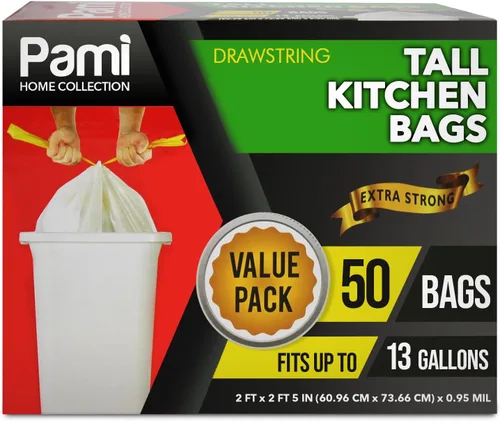 Miniatura 6 de PAMI Bolsas de basura altas con cordón para cocina de 13 galones [paquete de 80 unidades, negras] – Bolsas de basura de plástico extrafuertes