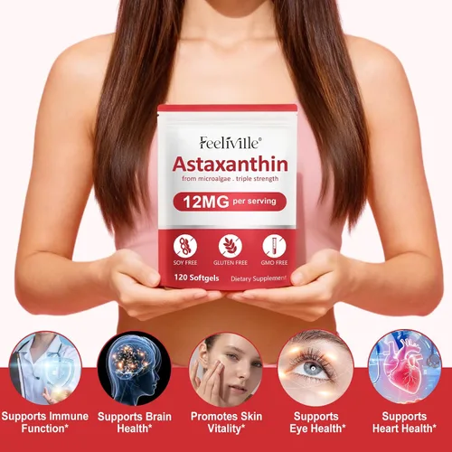 Miniatura 8 de Suplementos de astaxantina 120 cápsulas blandas, suministro para 4 meses Suplementos antioxidantes de astaxantina premium Fuente de microalgas