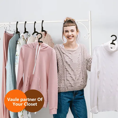 Miniatura 6 de DEDU Perchas de plástico para ropa, paquete de 36 perchas extra gruesas con gancho giratorio de 360° antideslizantes, perchas para suéteres, Negro