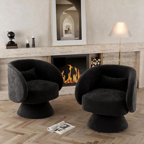Miniatura 7 de Silla Giratoria de Barril, Sillas Giratorias de Acento Acolchadas Cuddle Tapizadas para Sala de Estar, Cómoda Silla Giratoria Redonda Pequeña Negra