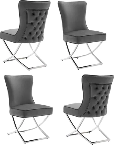 Miniatura 26 de LOULENS Elegance - Juego de 2 sillas de comedor de terciopelo, lujosas sillas de comedor tapizadas acolchadas, sillas decorativas de terciopelo real