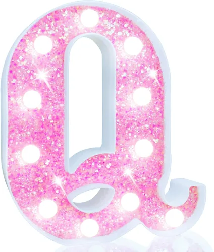 Miniatura 18 de Pooqla Luces de números de marquesina, números de luz rosa para niñas de 10.º cumpleaños, funciona con pilas, luz nocturna de número con purpurina