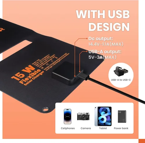 Miniatura 6 de FlexSolar Kits de mantenimiento de cargador de goteo de panel solar plegable de 15 W, salida USB y CC de 12 V con controlador integrado, incluye