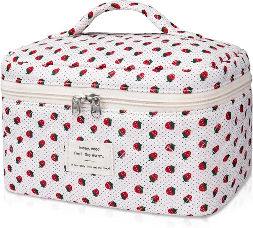 Miniatura 8 de Gosect Bolsa de maquillaje grande, bonita bolsa de cosméticos para mujeres y niñas, bolsa de aseo estética de coqueta floral, bolsa organizadora