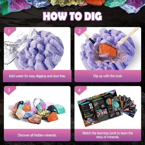 Miniatura 6 de Gamerside - Kit de minería de minerales, kit de excavación de piedras preciosas, 12 piedras preciosas y cristales de colección de piedras preciosas