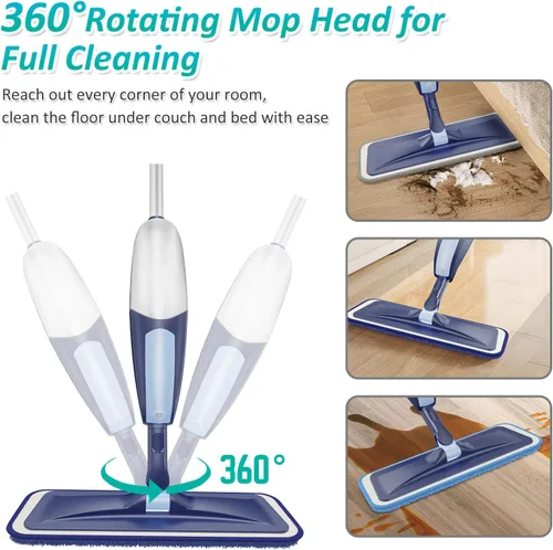 Miniatura 4 de Mopa con aerosol para limpieza de suelos, mopa de microfibra para pisos de madera TRAV-ROUND con 3 almohadillas lavables reutilizables, apta