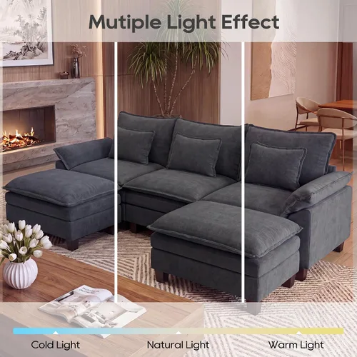 Miniatura 7 de URRED Sofá modular de gran tamaño, 122 pulgadas en forma de U moderno y cómodo sofá nube con otomana móvil y almohadas, sofás de asiento profundo