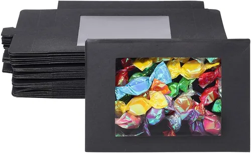 Miniatura 8 de BENECREAT Paquete de 30 cajas de papel kraft de 5 x 3 x 0.6 pulgadas con ventana de PVC transparente, caja de regalo para dulces, galletas y otras