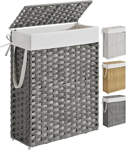 Miniatura 11 de SONGMICS Canasta de lavandería con tapa, cesto de ropa de 23.8 galones (90 L) de ratán sintético con tapa y asas, plegable, forro extraíble