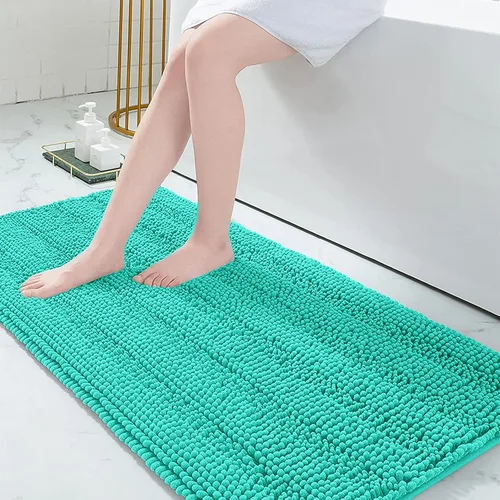 Miniatura 30 de Grandaily Alfombras de baño de felpilla a rayas de 24 x 16 pulgadas, extra gruesas y suaves, absorbentes, parte trasera de goma, alfombra de ducha
