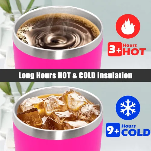 Miniatura 5 de Vaso de viaje de café de 20 onzas a granel con tapa, acero inoxidable de doble pared aislada al vacío, tazas con recubrimiento en polvo, para Rosa