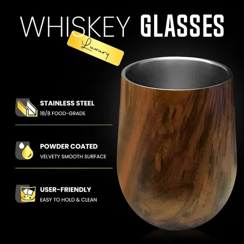 Miniatura 2 de Vaso de whisky aislado de doble pared, vaso de whisky de acero inoxidable sin tallo de 12 onzas, regalo para los amantes del bourbon y el whisky