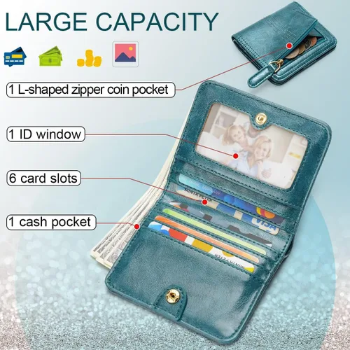Miniatura 2 de APHISON Billetera para mujer, delgada y pequeña, cartera RFID para mujer, azul (01A125peacock Blue), Moda
