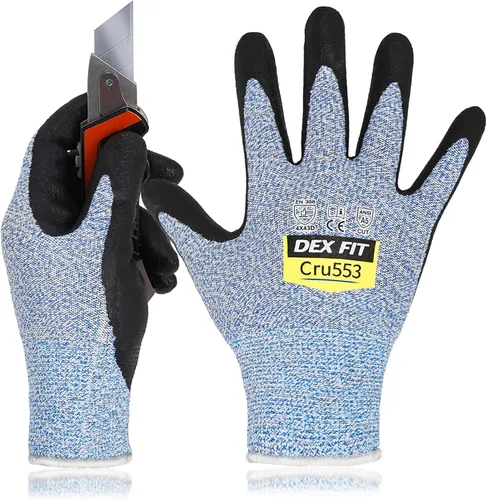 Miniatura 16 de DEX FIT Guantes resistentes a cortes nivel 5 Cru553, ajuste elástico cómodo 3D, agarre de potencia, grado profesional, delgados, compatibles