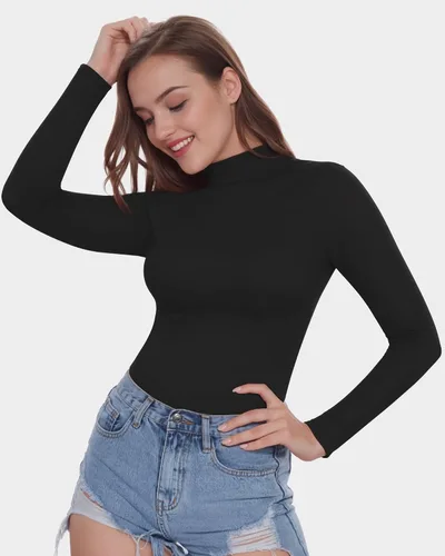 Miniatura 4 de MANGOPOP Women's Mock Turtle Neck Fleece Lined Long Sleeve Thermal Underwear T Shirt Tops Tee