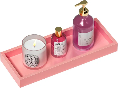 Miniatura 22 de Bandeja de tocador de baño para mostrador, bandeja decorativa de baño de bambú, bandeja de perfume para decoración del hogar, 11.3 pulgadas de largo