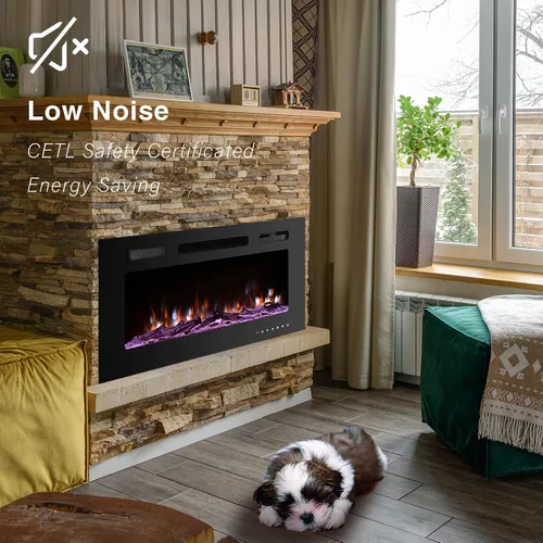 Miniatura 6 de Chimenea eléctrica de 50 pulgadas, chimenea silenciosa montada en la pared, chimenea LED para sala de estar, chimenea eléctrica empotrada, chimenea