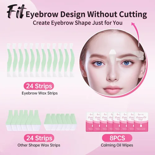 Miniatura 4 de Beauty7 Kit de tiras de cera para piel sensible, depilación facial para cejas, labios, 24 tiras y 4 toallitas de aceite calmantes, depilación en 2