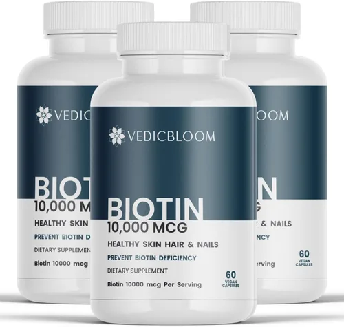 Miniatura 8 de Cápsulas de biotina 10,000 mcg – Cápsulas veganas de alta potencia para un cabello, piel y uñas saludables – Sin gluten, sin OMG, 60 cápsulas