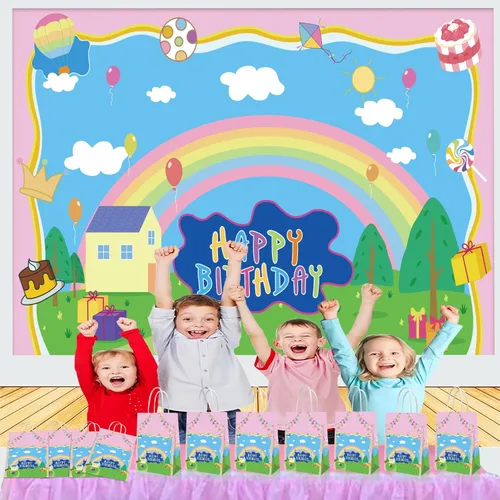 Miniatura 2 de YOOUUQIAN 20 piezas de decoraciones de cumpleaños de cerdos de dibujos animados, bolsas de regalo de fiesta de cumpleaños rosa anime para niños