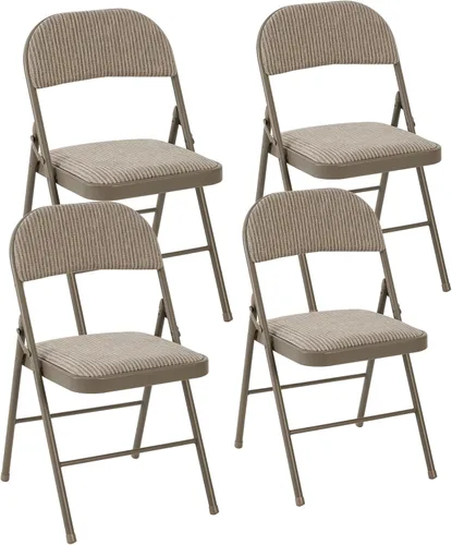 Miniatura 48 de DUMOS Paquete de 12 sillas plegables acolchadas de cuero, asiento comercial apilable portátil para interiores y exteriores con marco de acero, Caqui