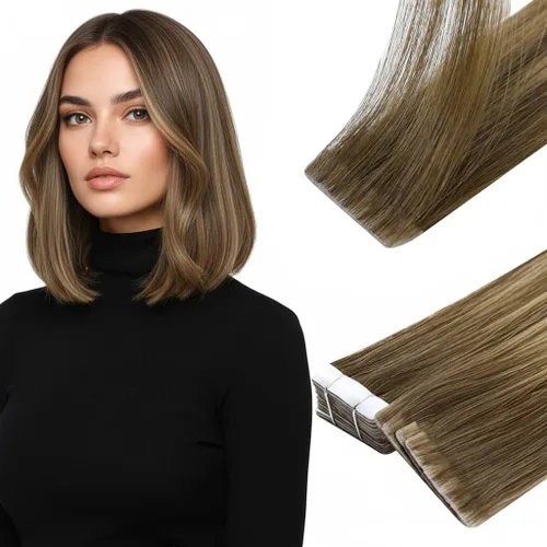 Miniatura 10 de Full Shine Invisi Edge - Extensiones de cabello con cinta adhesiva invisible de 36 cm, color 1 negro, máquina Remy, extensiones de cabello humano