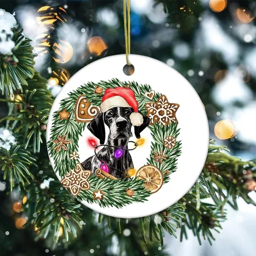 Miniatura 2 de Cheyan Divertida corona de perro y flores, adorno de porcelana de Navidad, decoración del hogar, colgantes de Navidad, amantes de los perros, adorno