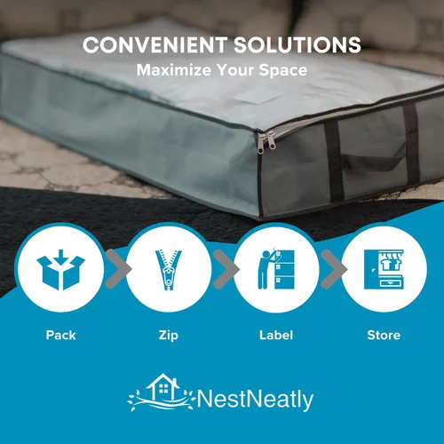 Miniatura 3 de NeatNestly SmartCube Bolsas de Almacenamiento Bajo la Cama - Paquete de 3 Contenedores Grandes Grises de 39" x 18" x 6" con Asas Reforzadas