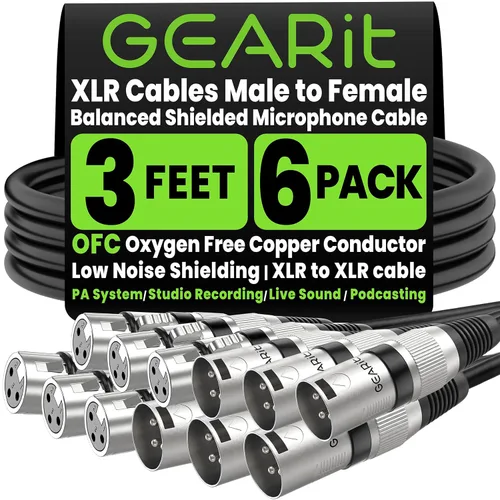 Miniatura 20 de GEARit XLR - Cable de micrófono macho a hembra (10 pies, paquete de 6) mezclador blindado equilibrado de 3 pines, estudio de grabación, podcast