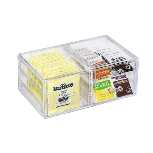 Cq acrylic 1 paquete de cajones de almacenamiento apilables transparentes para tocador, organizador de escritorio apilable de 3 cajones con cajones,