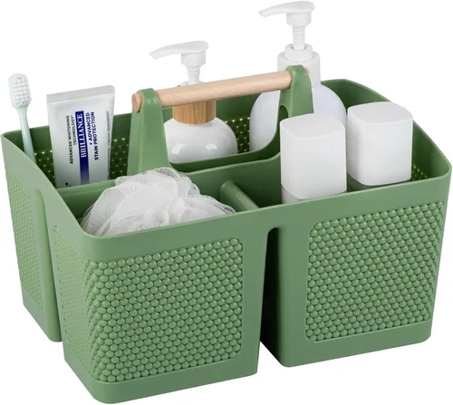 Miniatura 18 de rejomiik - Cesta portátil para ducha de plástico, organizador de limpieza con asa, organizador de almacenamiento portátil con asa para baño, Negro