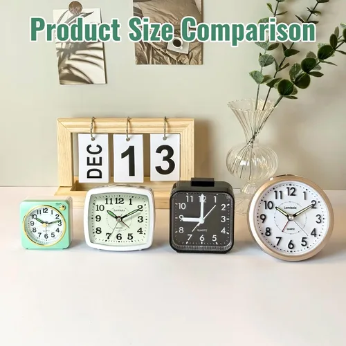 Miniatura 4 de Lamisola Reloj de escritorio pequeño, funciona con pilas, reloj despertador analógico compacto para dormitorio, oficina en casa, baño, cocina