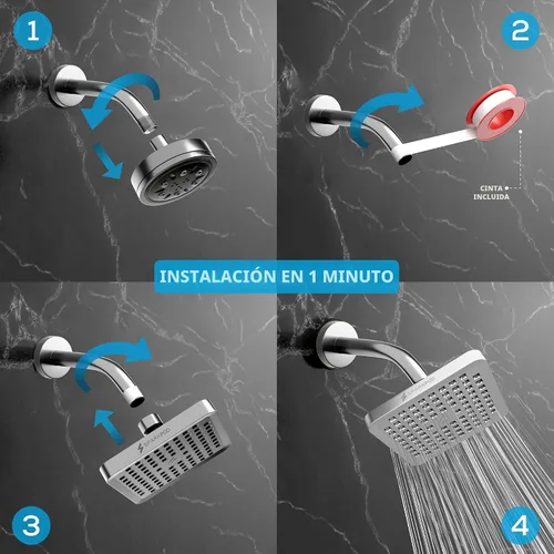 Miniatura 4 de SparkPod Cabezal de regadera – Lluvia de alta presión – Diseño de lujo de calidad premium – Instalación en 1 minuto – Reemplazo ajustable fácil