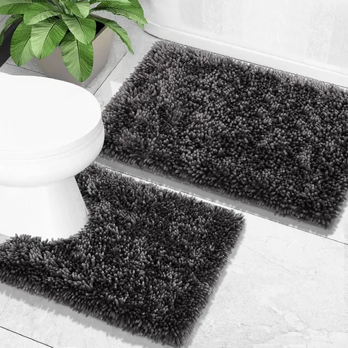 Miniatura 30 de Yimobra Juego de 2 alfombras de baño, alfombra de baño suave y absorbente y alfombra de inodoro en forma de U con respaldo antideslizante, alfombras
