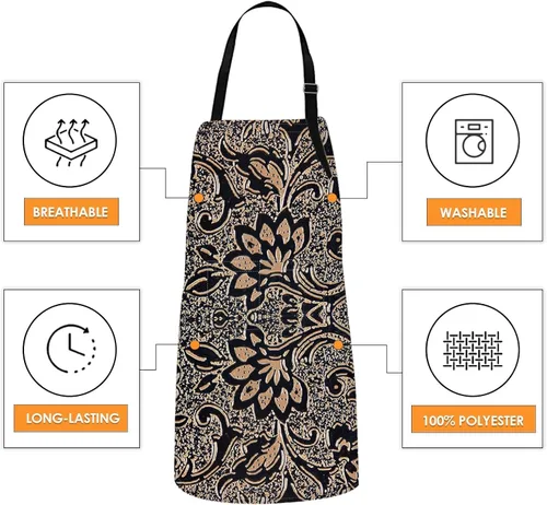 Miniatura 3 de Britimes Delantal de cocina para el hogar, cocina, horneado, jardinería, para mujeres y hombres, con bolsillos, beige, abstracto, textura